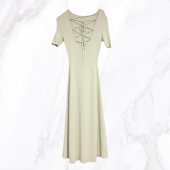 NWT Maje Ribbed Scoop Back Lace Up Mint Green Midi Dress, Size 36 (S) - Picture 4 of 8